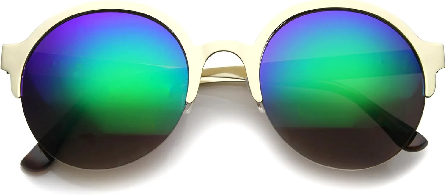 

Солнцезащитные очки zeroUV в современном металлическом корпусе с полуободковой оправой, цветными зеркальными линзами, круглые, 55 мм, Gold / Green Mirror