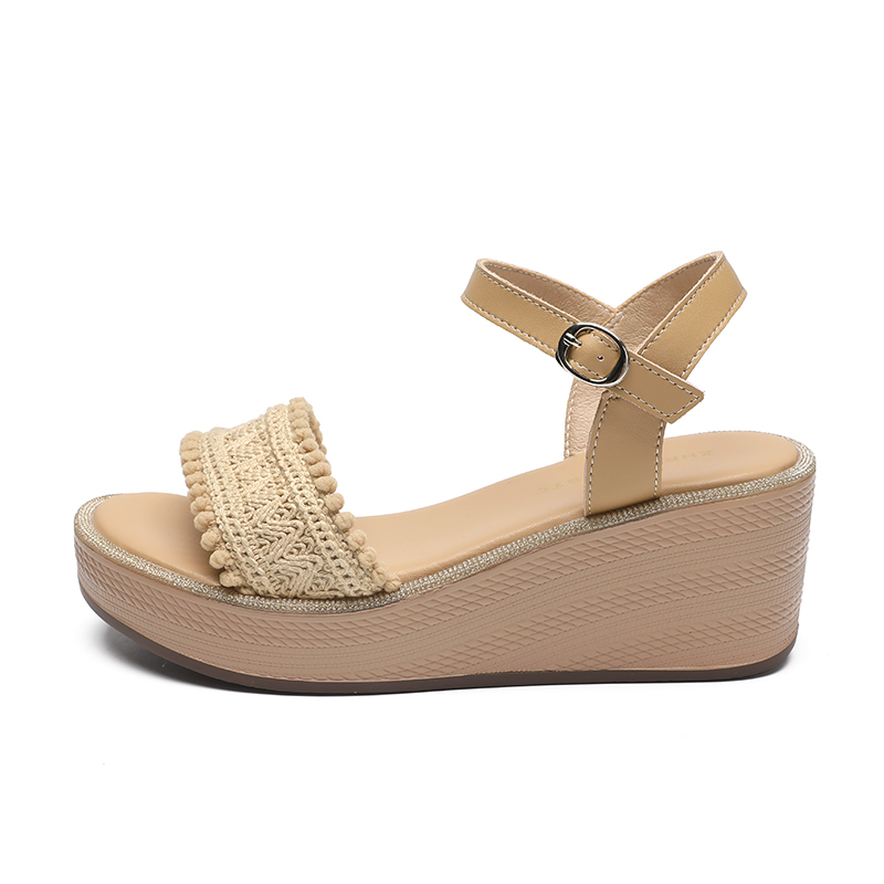 ZHR Женские сандалии на одной застежке бежевые, цвет Beige — фото 3