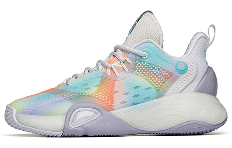 

Баскетбольные кроссовки Bubble Bomb женские с низким верхом цвета слоновой кости/флуоресцентный аквамарин/светло-розовый радуга Anta