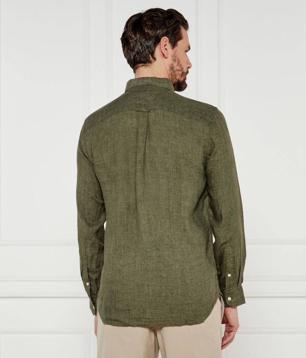Льняная рубашка пигментно окрашенная Regular fit Tommy Hilfiger, хаки — фото 3