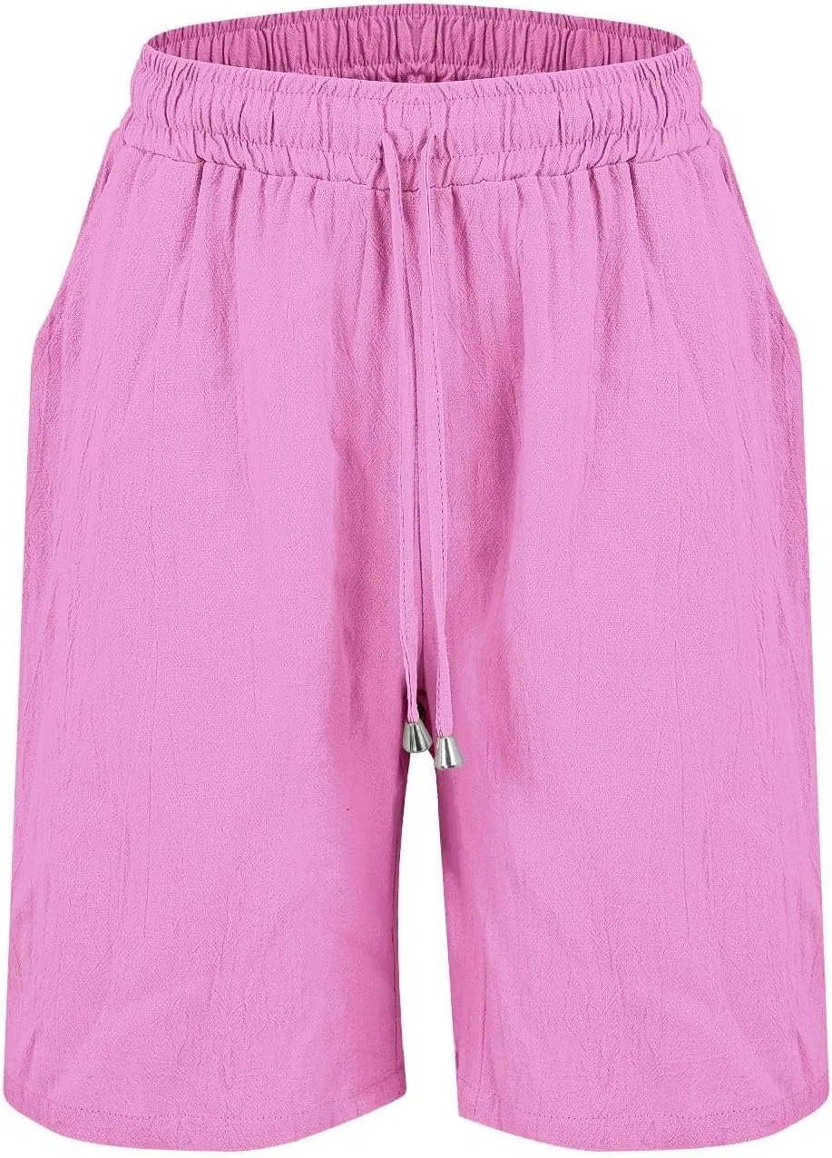 Шорты бермуды женские из льна, Hot Pink — фото 3