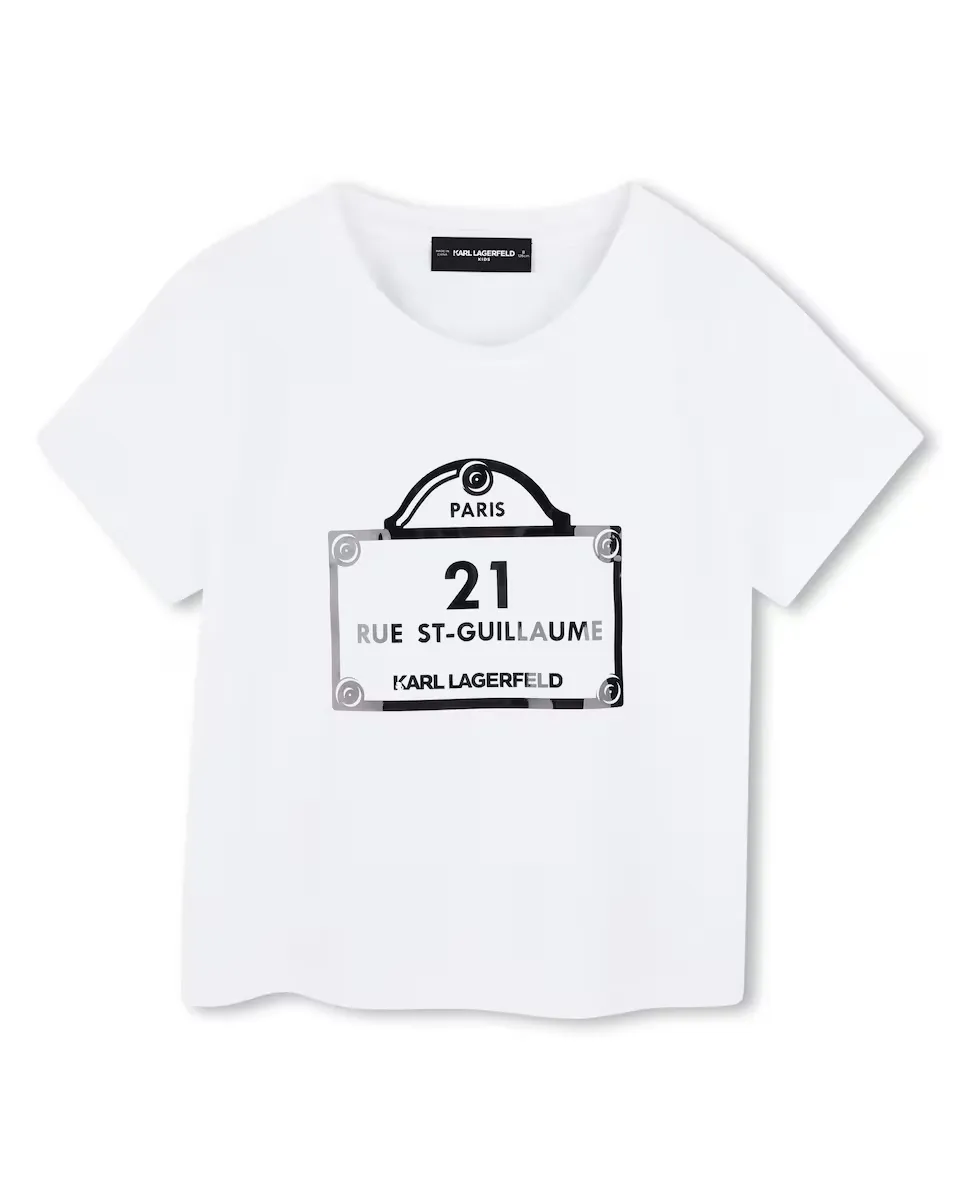 

Футболка для девочки из хлопка с рисунком спереди Karl Lagerfeld Kids, белый