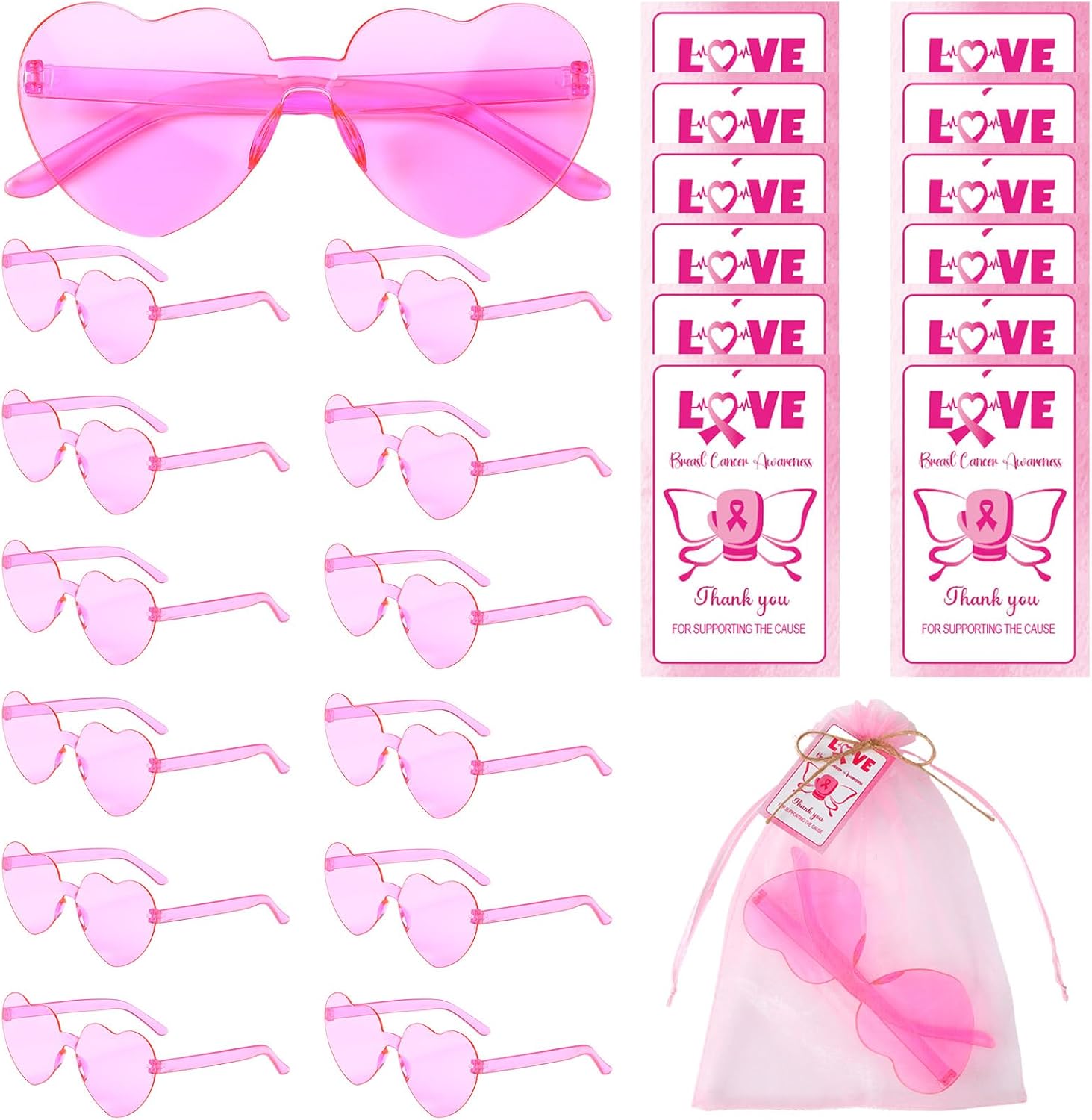 

Подарки в поддержку осведомленности о раке груди, аксессуары для солнцезащитных очков оптом, розовые очки в форме сердца, подарок для человека, пережившего рак груди Tellegloww, Mainly Pink