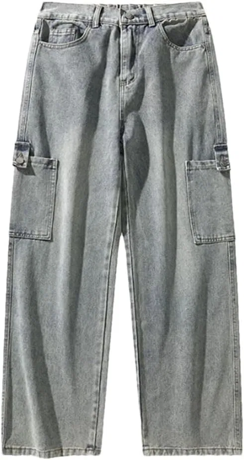 Джинсы свободные прямые Men's High Street Big Pocket Work Jeans, ретро синий