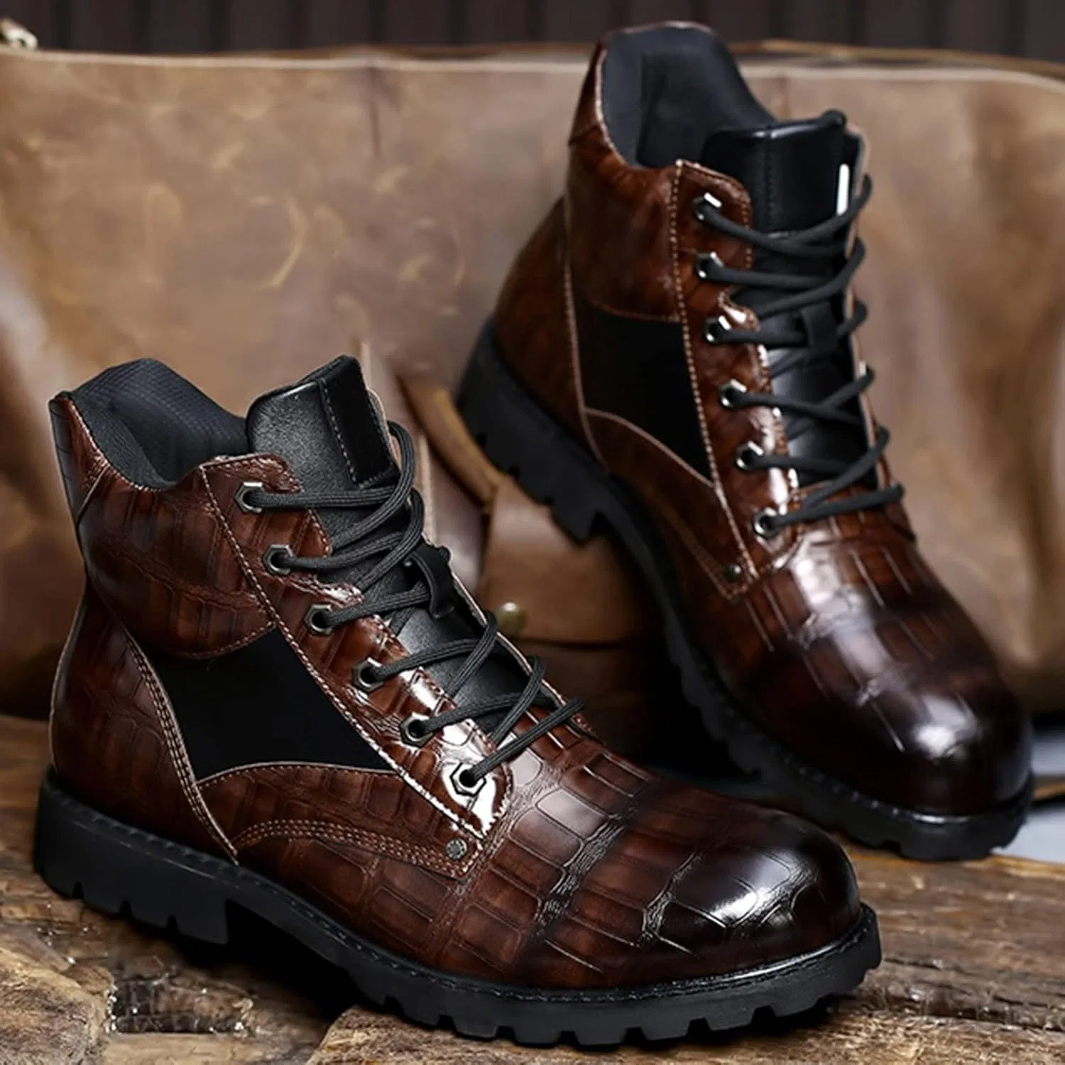 Туфли Herrenschuhe Classic Business Lederschuhe Mode Retro Casual Bequeme Schnürschuhe Generic, Braun — фото 4