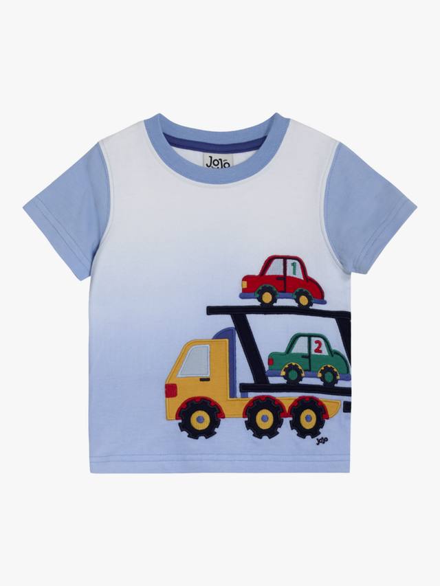 

Детская хлопчатобумажная футболка с аппликацией car transporter JoJo Maman Bébé, синий