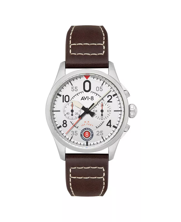 

Мужские часы Spitfire Lock Chronograph с коричневым кожаным ремешком, 42 мм AVI-8