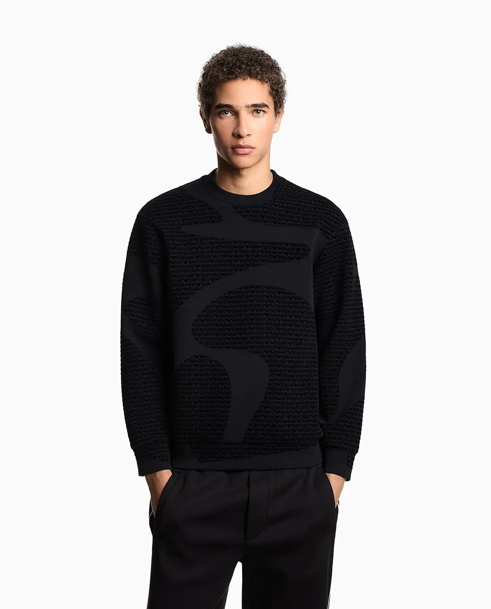 

Мужская толстовка с вырезом «круглый ворот» с флокированным покрытием Emporio Armani, черный
