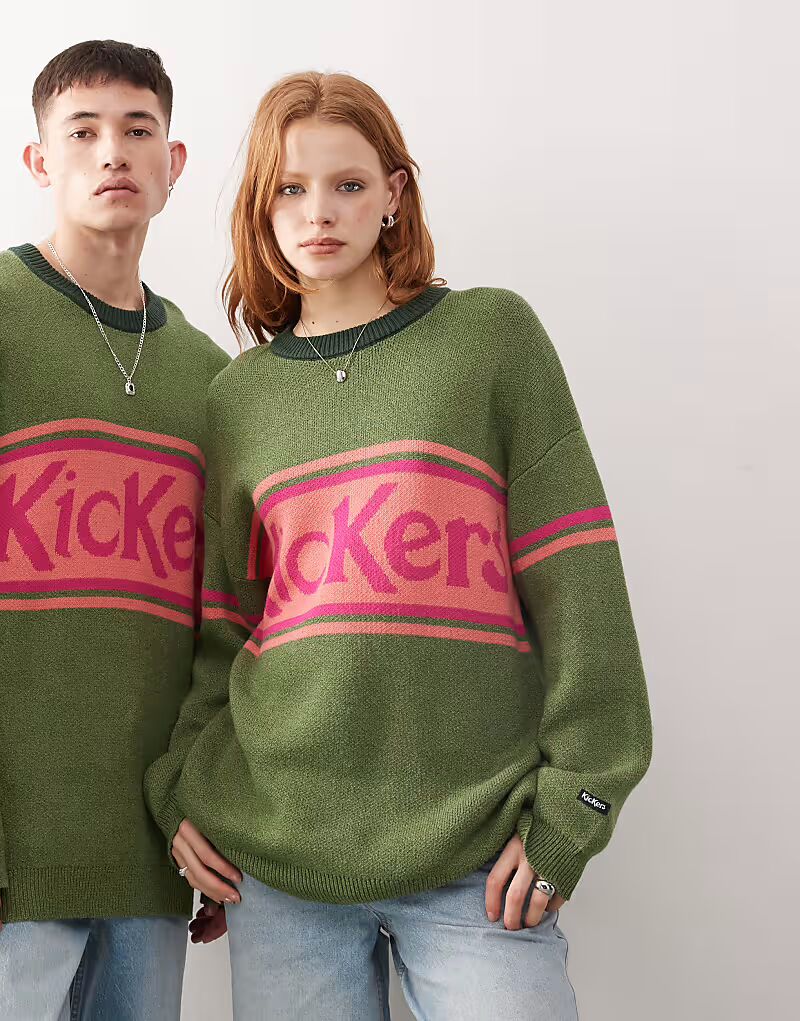 

Джемпер Kickers свободного кроя унисекс с розовым логотипом Kickers зеленого цвета