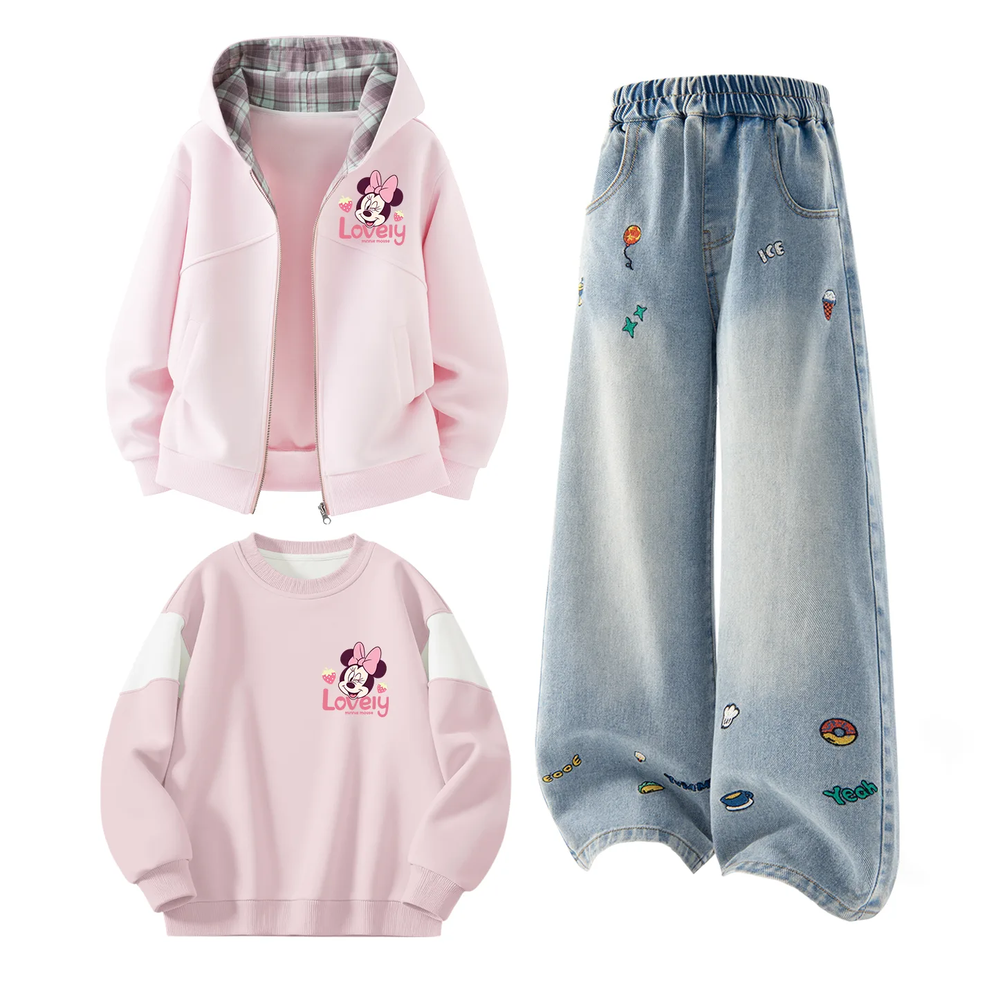 Детская повседневная спортивная одежда Disney, Di Xin Tian Sweet K Cherry Blossom Pink+Solid Color Denim Blue+Di Xin Tian Sweet K Cherry Blossom Pink