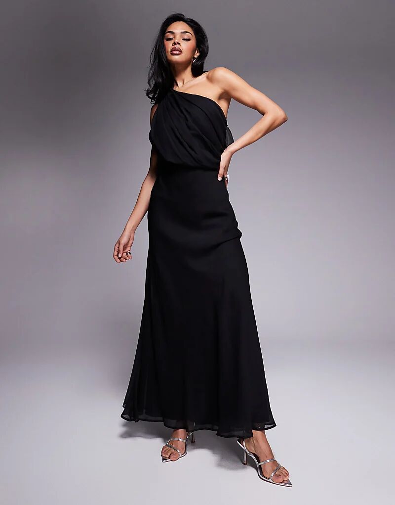

Платье макси на одно плечо с драпировкой ASOS DESIGN черного цвета