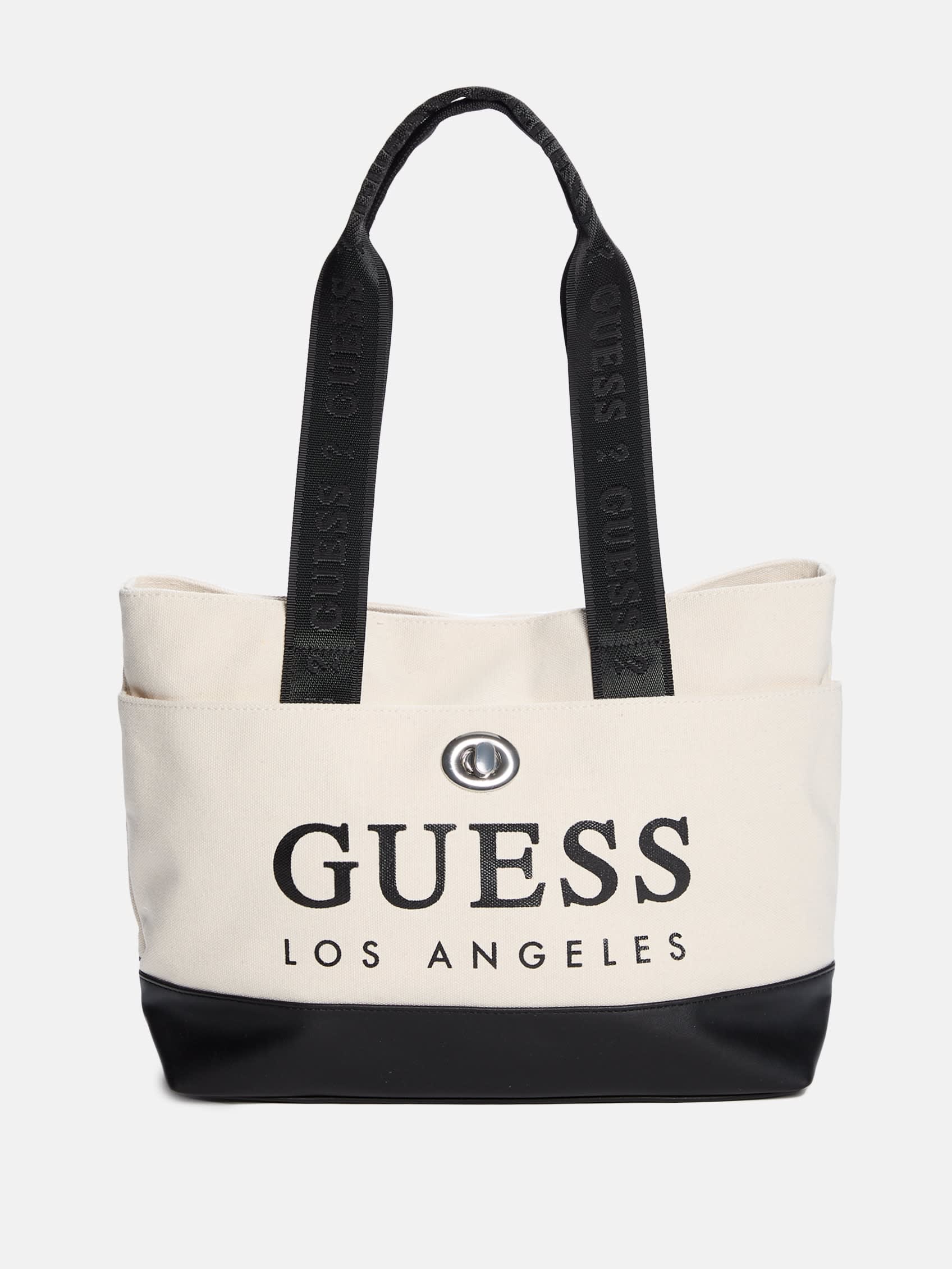 

Сумка-тоут с логотипом из холста Guess Factory, цвет black multi