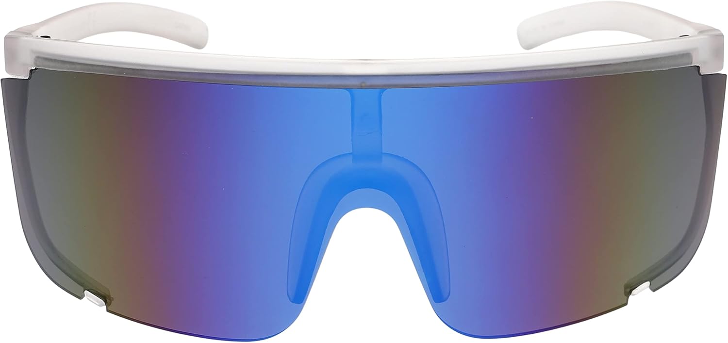 

Безупречные солнцезащитные очки унисекс большого размера Super Shield с зеркальными линзами, ретро-стиль, матовая черная оправа с плоским верхом FLAWLESS EYEWEAR, Blue Mirror