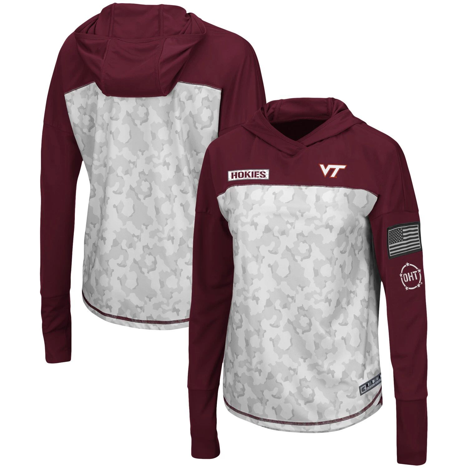 

Женская футболка Colosseum Grey/Maroon Virginia Tech Hokies OHT Military Appreciation Mission Arctic Camo, толстовка с длинным рукавом и футболкой Colosseum