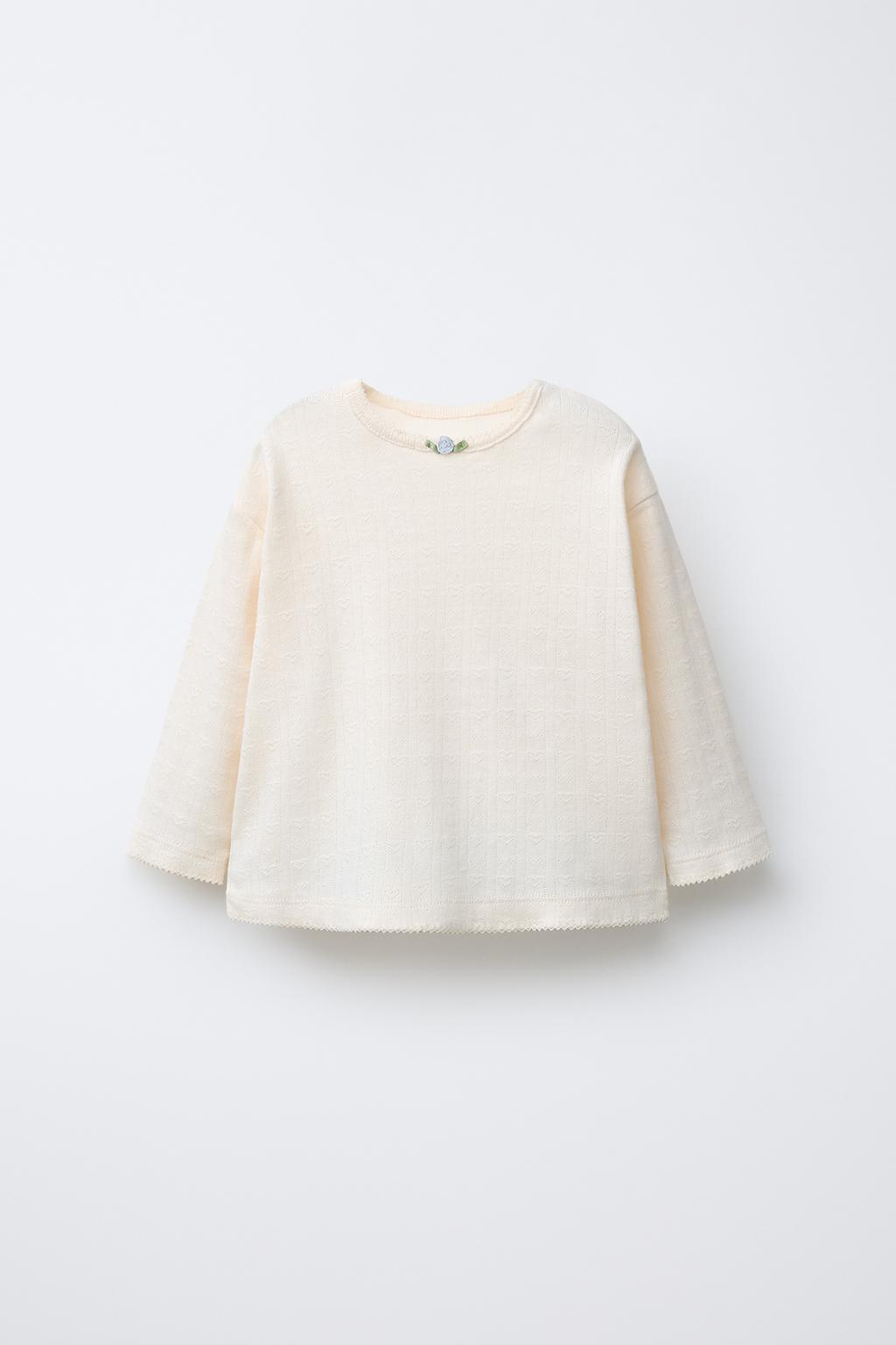 

Футболка с сердечком pointelle ZARA, экрю