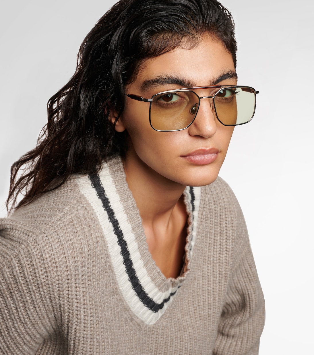 Sartorial Sunset квадратные солнцезащитные очки Brunello Cucinelli, Silver/Green — фото 3