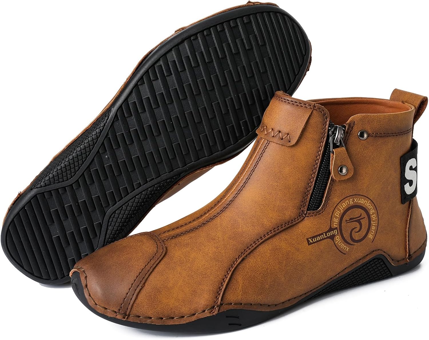 

Мужские кожаные модные кроссовки, ботинки челси на щиколотке, слипоны, легкие лоферы для прогулок и вождения Abborora, коричневый