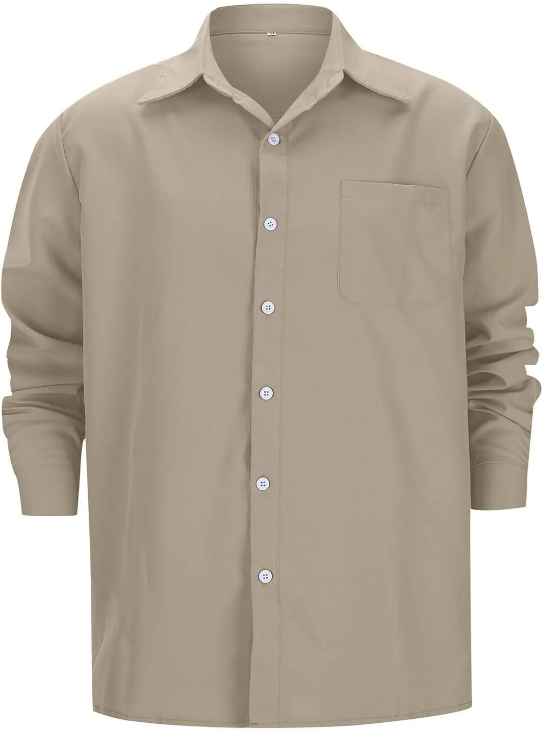 Мужская рубашка на пуговицах Casual Classic с отложным воротником и длинным рукавом, удобная свободная офисная сорочка, весна 2026 Generic, хаки — фото 4