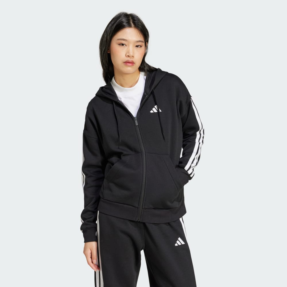 Толстовка Adidas Originals Essentials 3-Stripes Full-Zip Fleece черный/белый — фото 4