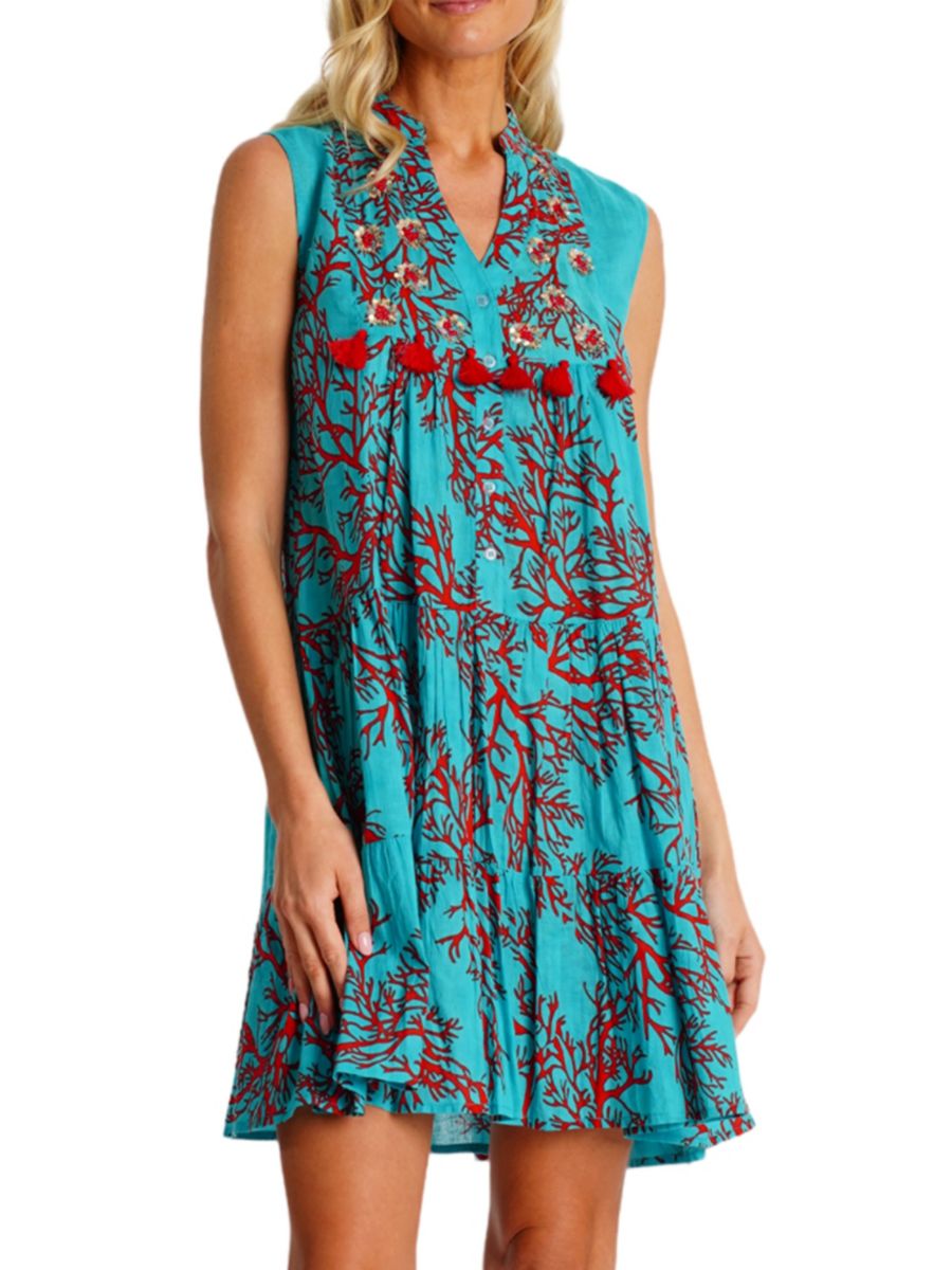 

Мини-платье с вышитыми кисточками La Moda Clothing, цвет Turquiose