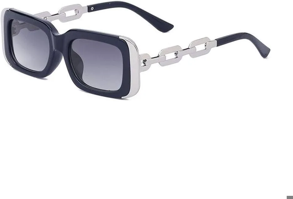 

Модные прямоугольные солнцезащитные очки для женщин, роскошные прямоугольные солнцезащитные очки для женщин, дужки с цепочкой, SUN3854 Generic, C2silvergray