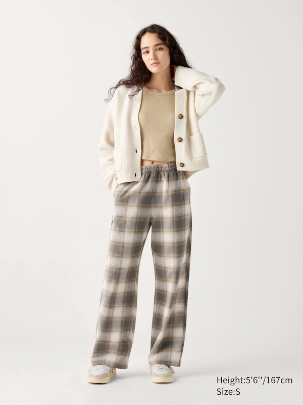 

Фланелевые брюки клетчатые Uniqlo, бежевый