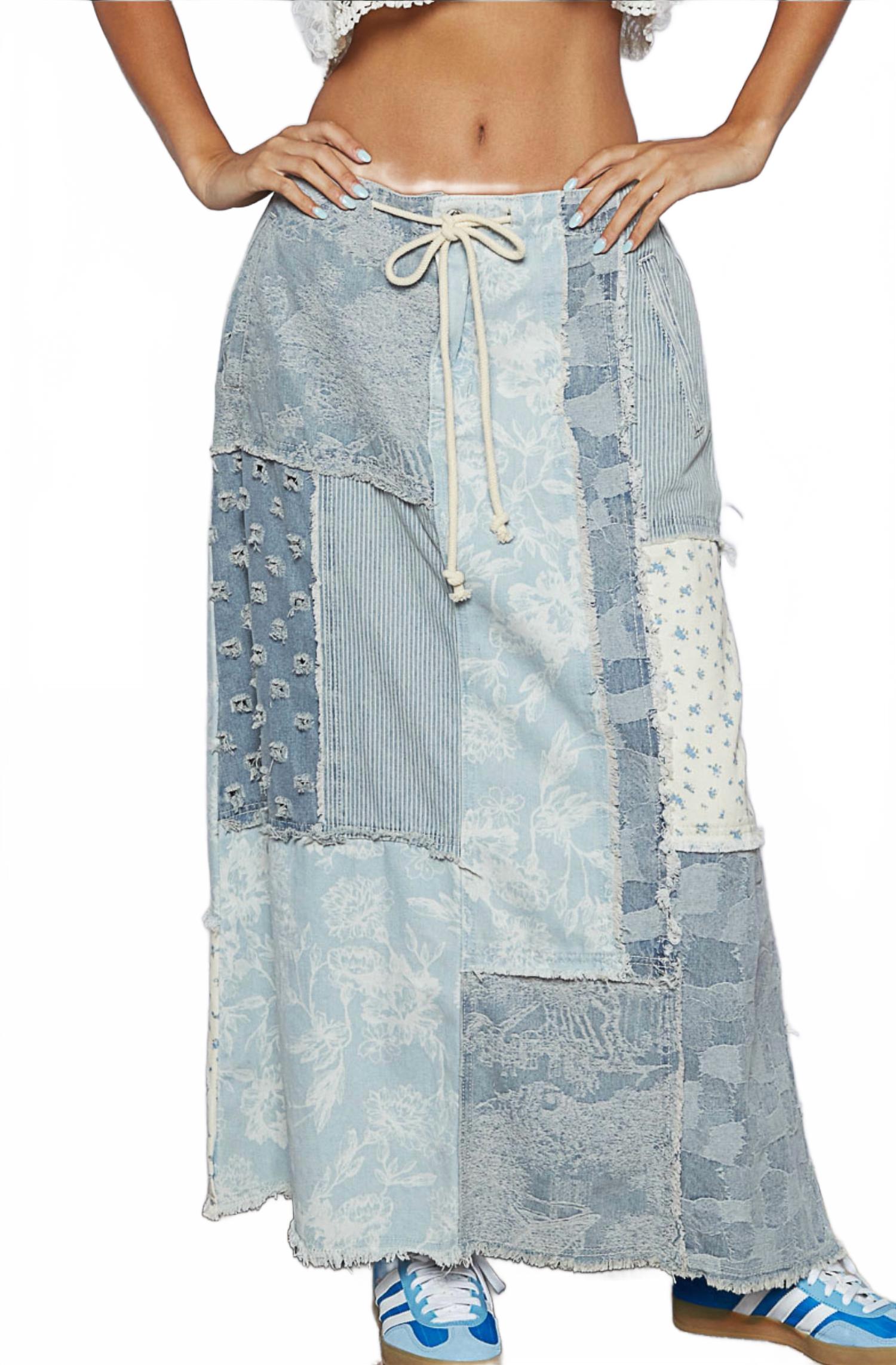 

Юбка-кэжуал с завышенной талией из джинсовой ткани, выполненная в стиле пэчворк POL, denim multi