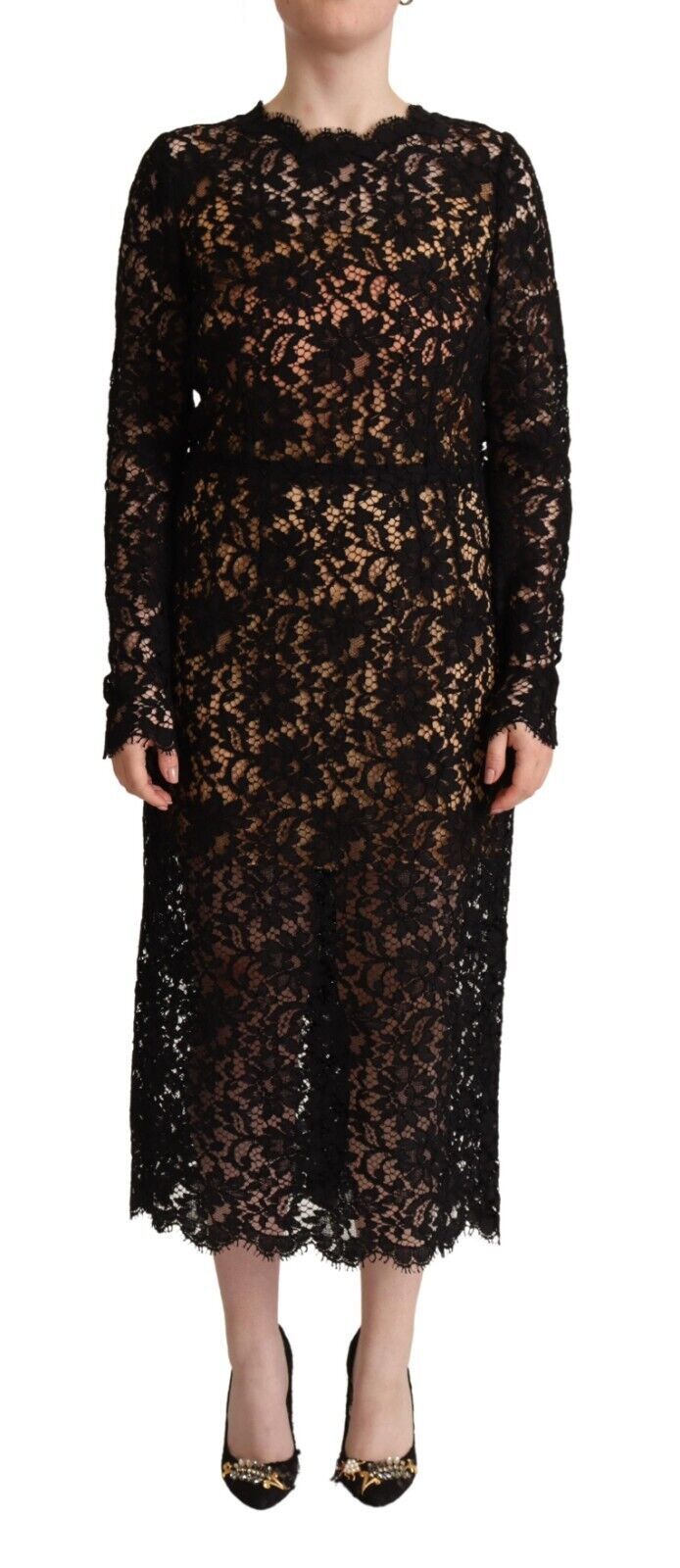 

Элегантное платье-футляр миди с цветочным кружевом Dolce & Gabbana, черный