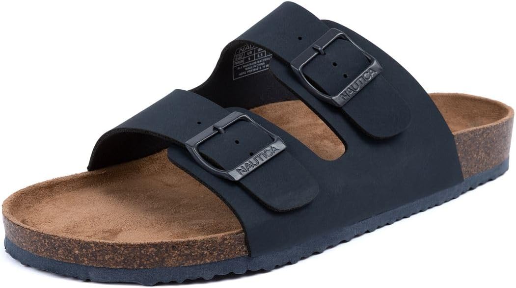 

Мужские сандалии Nautica - повседневные шлепанцы с 2 регулируемыми пряжками и пробковой стелькой для максимального комфорта и стиля (обычная/широкая посадка, большой размер), темно-синий