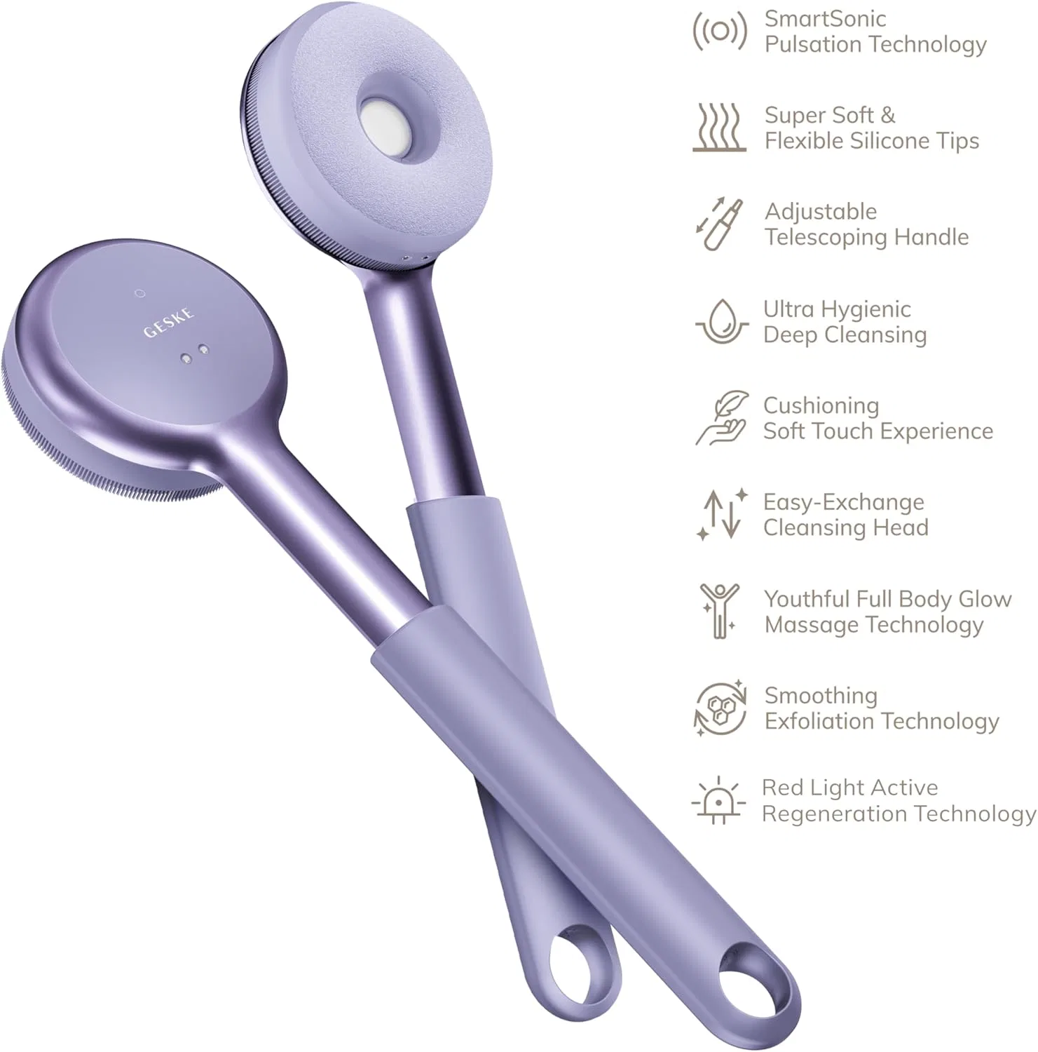 Электрическая щетка-эксфолиатор «Sonic LED Full Body Brush & Intensive Exfoliator» от GESKE Geske, Purple — фото 4