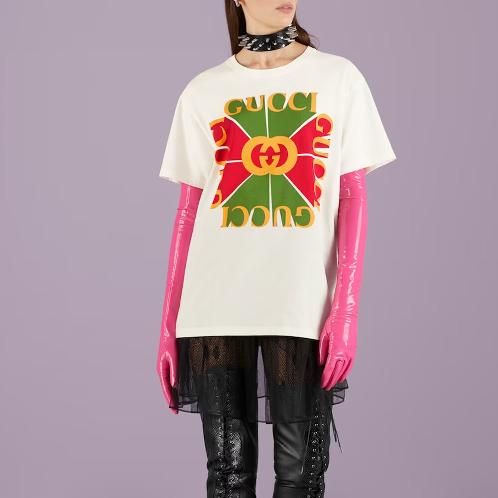 Футболка женская Gucci Vintage Logo-appliqué, бежевый — фото 2