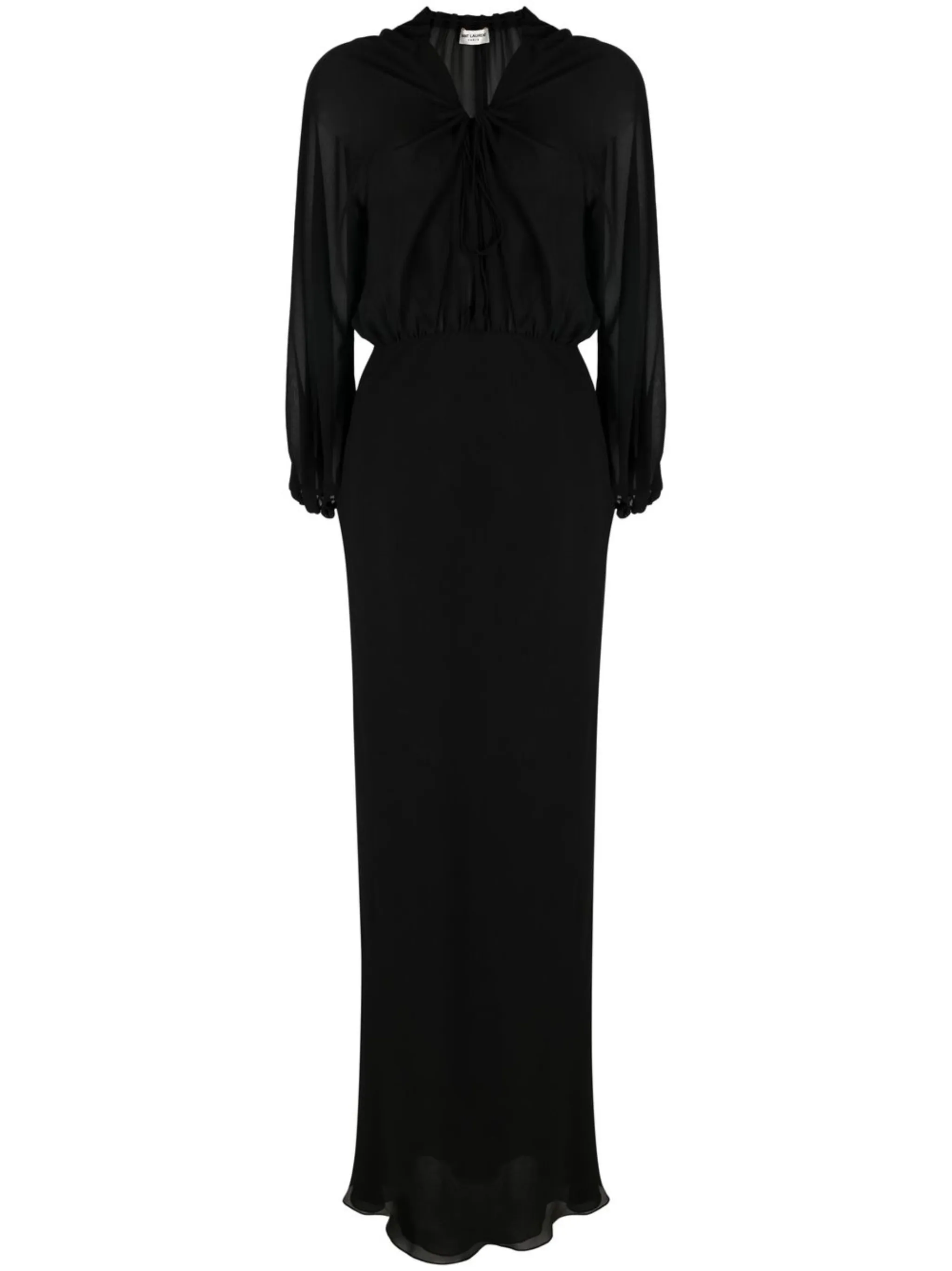 Шелковое платье макси с прозрачной вставкой Saint Laurent, черный