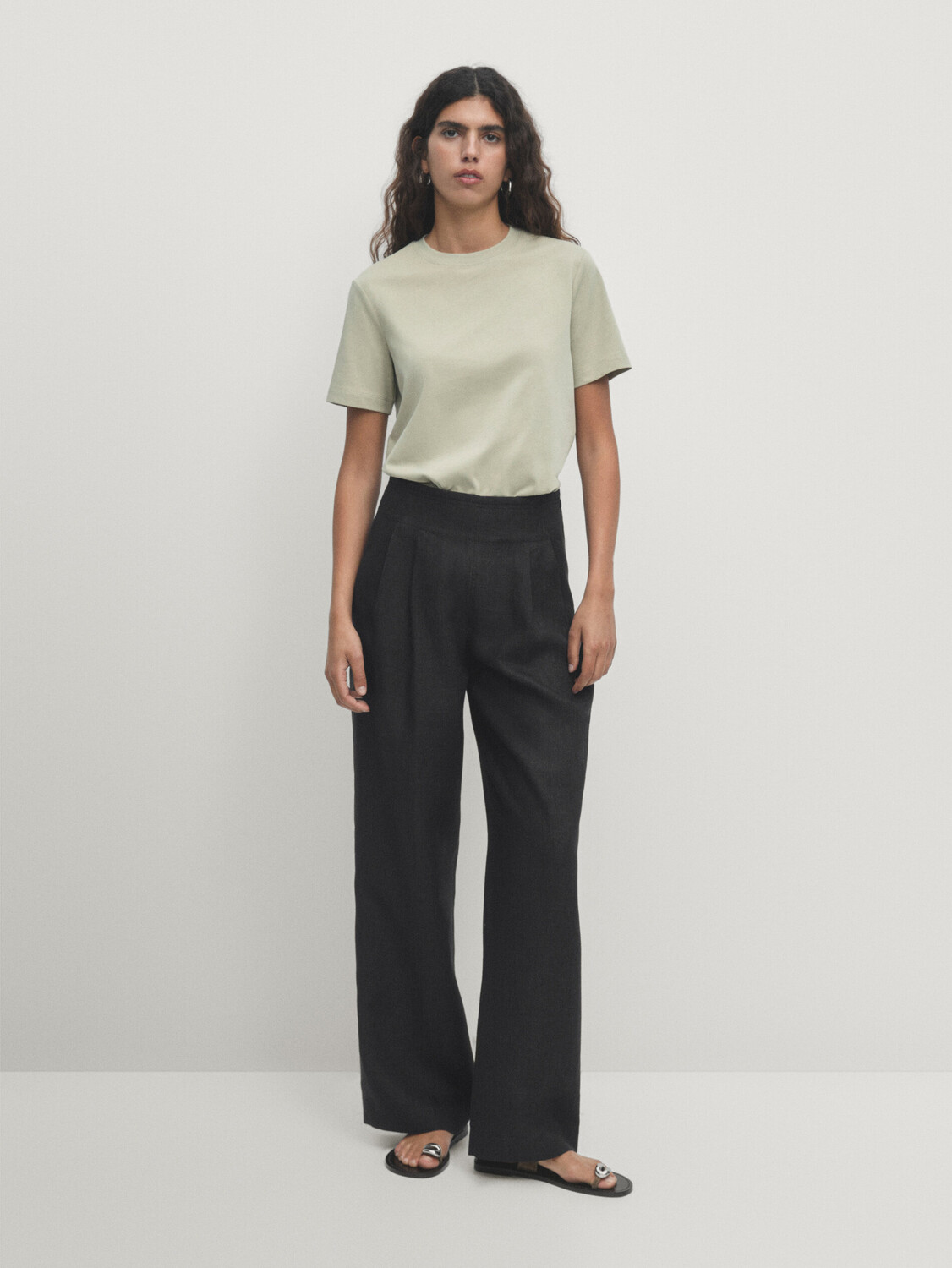 

Брюки прямого кроя из 100% льна Massimo Dutti, серый