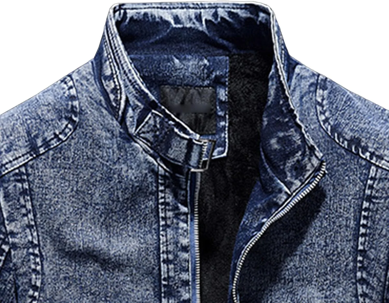Мужская винтажная утепленная джинсовая куртка Slim Fit зимняя теплая джинсовая куртка на молнии Generic, синий — фото 2