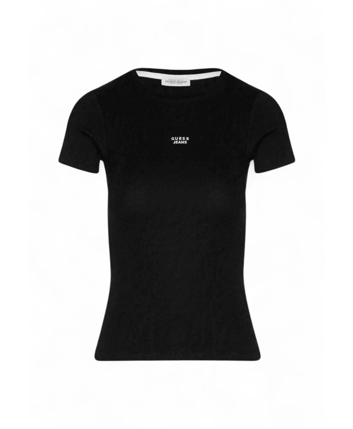 

Облегающая футболка с вышитым логотипом. Guess, черный