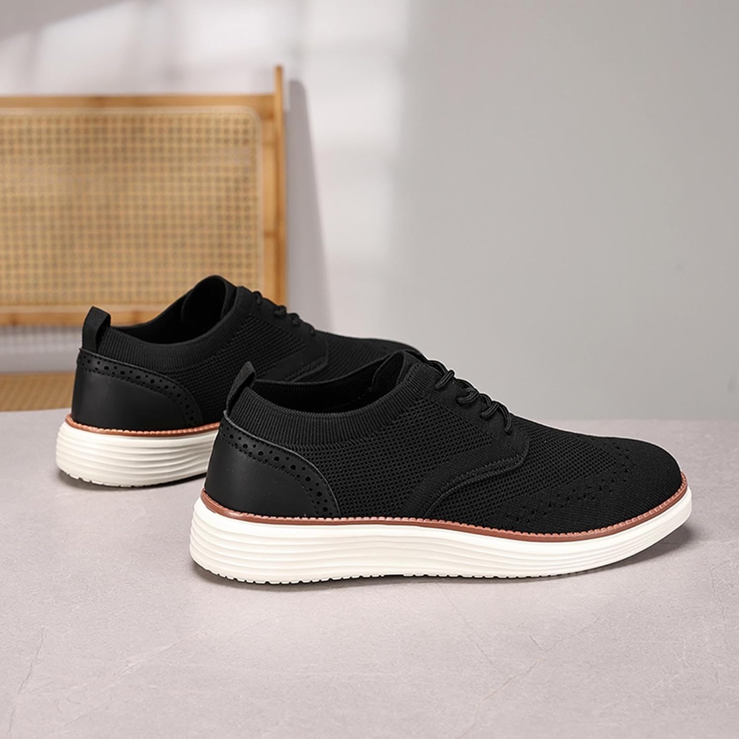 Мужские кроссовки Oxfords, легкие вязаные слипоны на шнуровке, сетчатые лоферы, классические нескользящие кроссовки для спорта, тренажерного зала, тенниса и ходьбы Xjypuu2, черный — фото 4