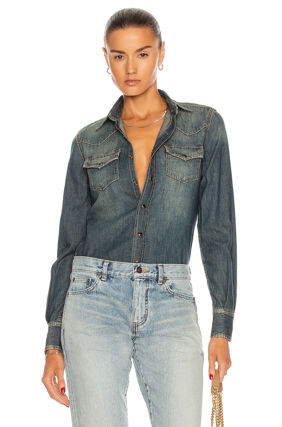 

Рубашка Saint Laurent Classic Western Shirt, цвет Deep Vintage Blue
