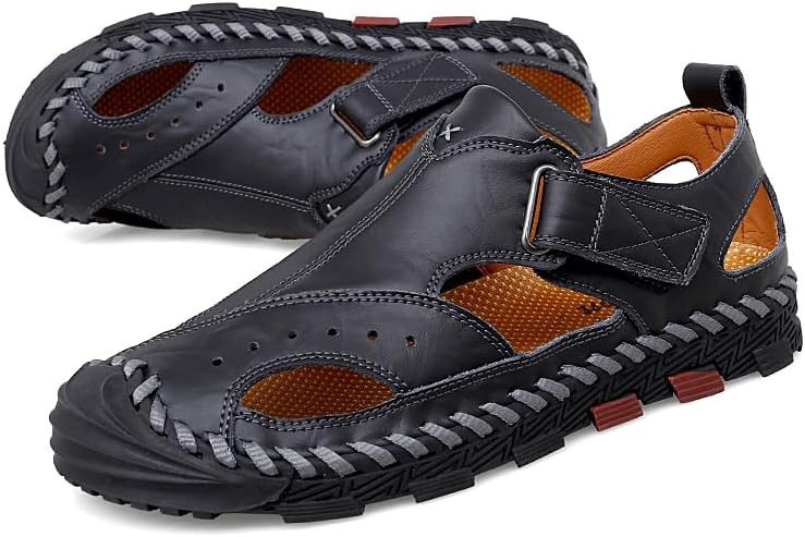 

Мужские повседневные модные сандалии AQIXIDX для улицы, походов, вождения и ходьбы, с закрытым носком, дышащие и удобные пляжные туфли, черный