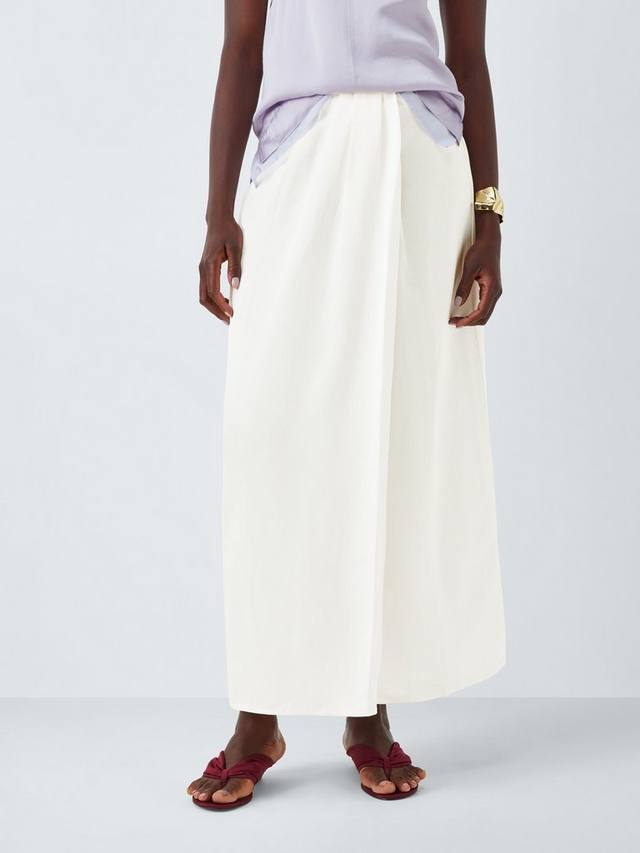 

Элегантная длинная юбка из льна и тенселя с драпировкой John Lewis, White