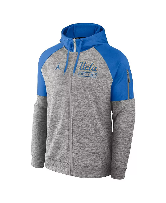 Мужская серая толстовка с эффектом хизера UCLA Bruins Fitness Raglan Performance на молнии Jordan — фото 3