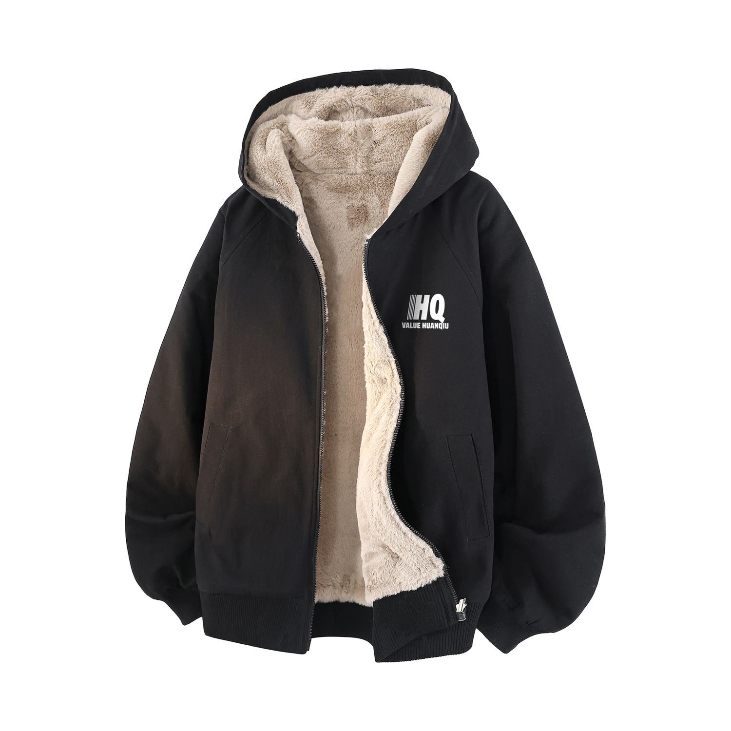 

Пуховик Unisex с капюшоном, на флисовой подкладке, реверсивный HUANQIU, черный