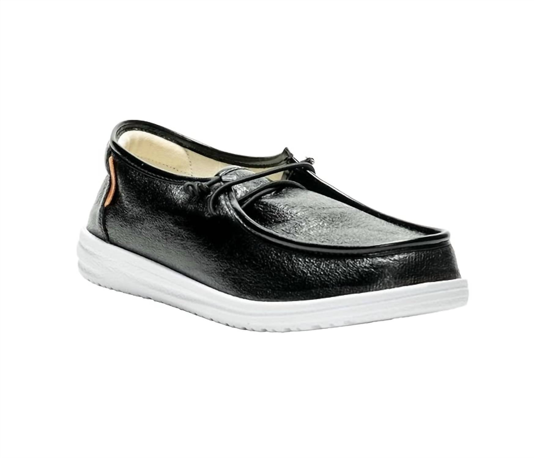 

Женские лодочные туфли Kayak Crinkle Metallic Slip-On черные Corkys Footwear