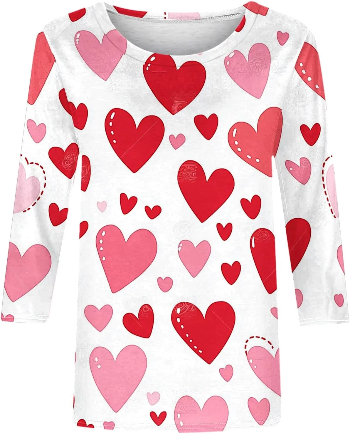 Футболка с 3/4 рукавом для женщин, Valentine‘s Day Print, свободный крой — фото 2
