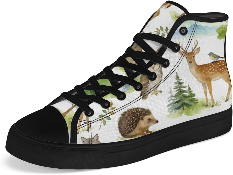 

Мужские и женские высокие кеды из холста с оленями, высокие кроссовки на шнуровке, повседневная обувь Chebing, зеленый