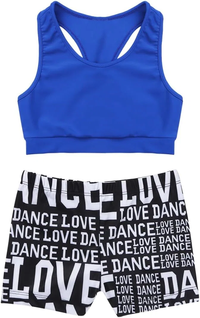 Детский спортивный комплект Freebily из топа и шорт, Blue&black — фото 3