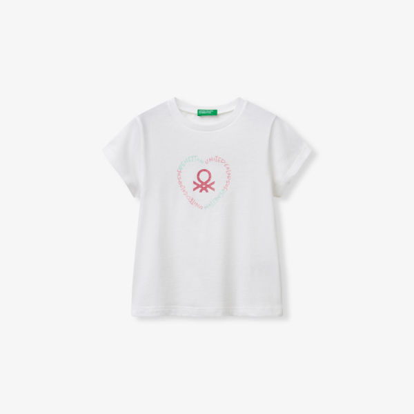 

Футболка Benetton с блестящим логотипом, белый