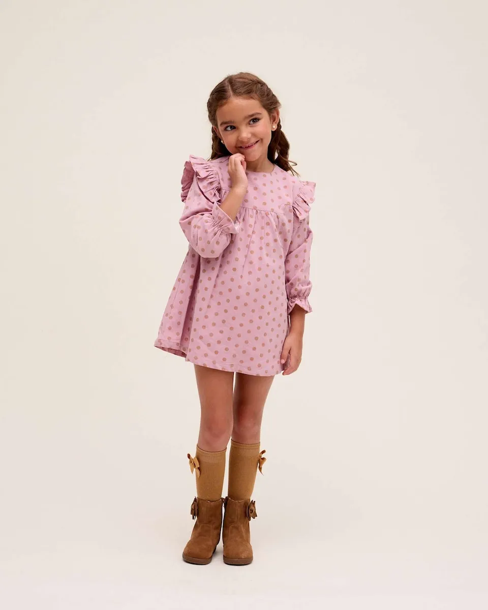 

Детское платье в горошек с оборкой Dadati, розовый