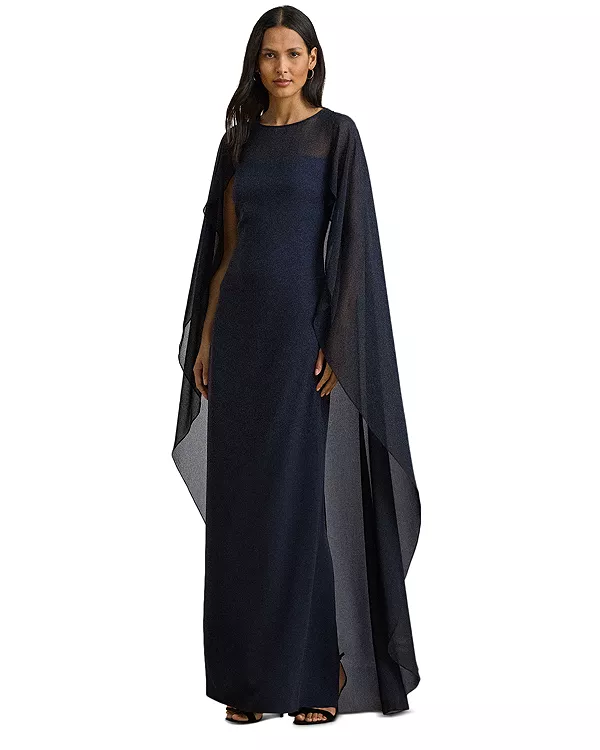 

Платье из жоржета с накидкой Ralph Lauren, синий