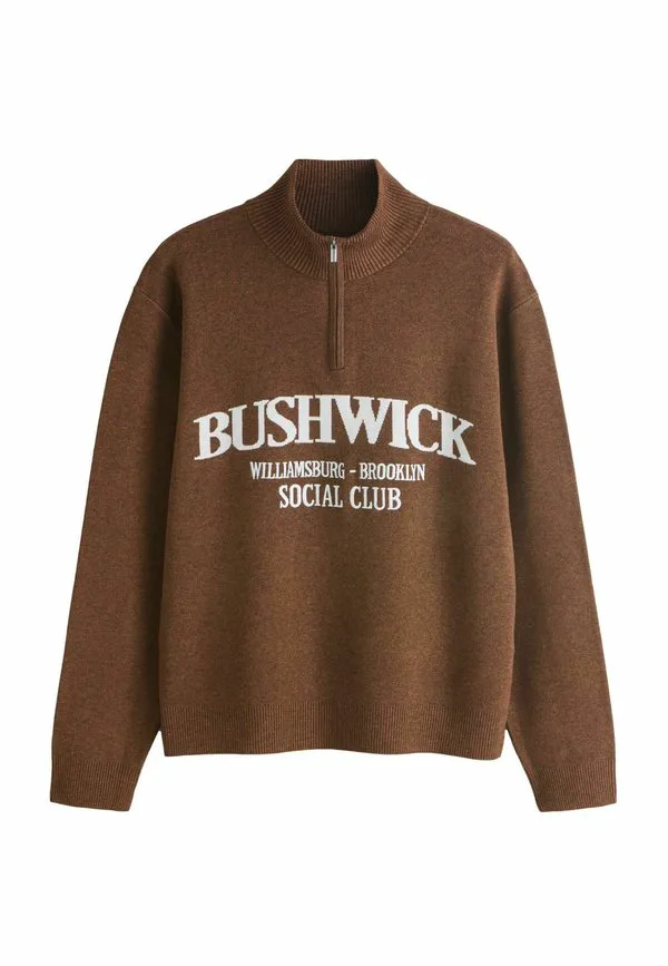 Джемпер bushwick с графическим принтом и застежкой-молнией, стандартного кроя, из высококачественной ткани средней плотности. Next, Brown