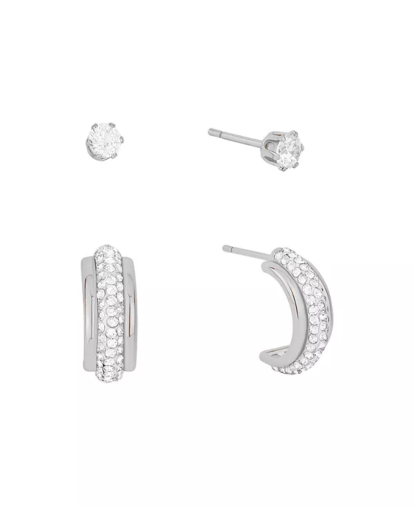 

Комплект из серег-колец с прозрачным кристаллом и кубическим цирконием And Now This, silver